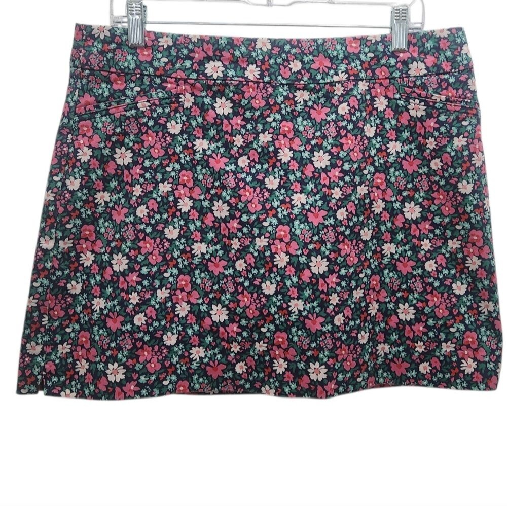 Croft & Barrow 16P Floral Stretch Skort Navy Pink Cotton Blend Petite Womens